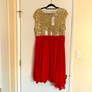 Red and Gold Sequined Dress